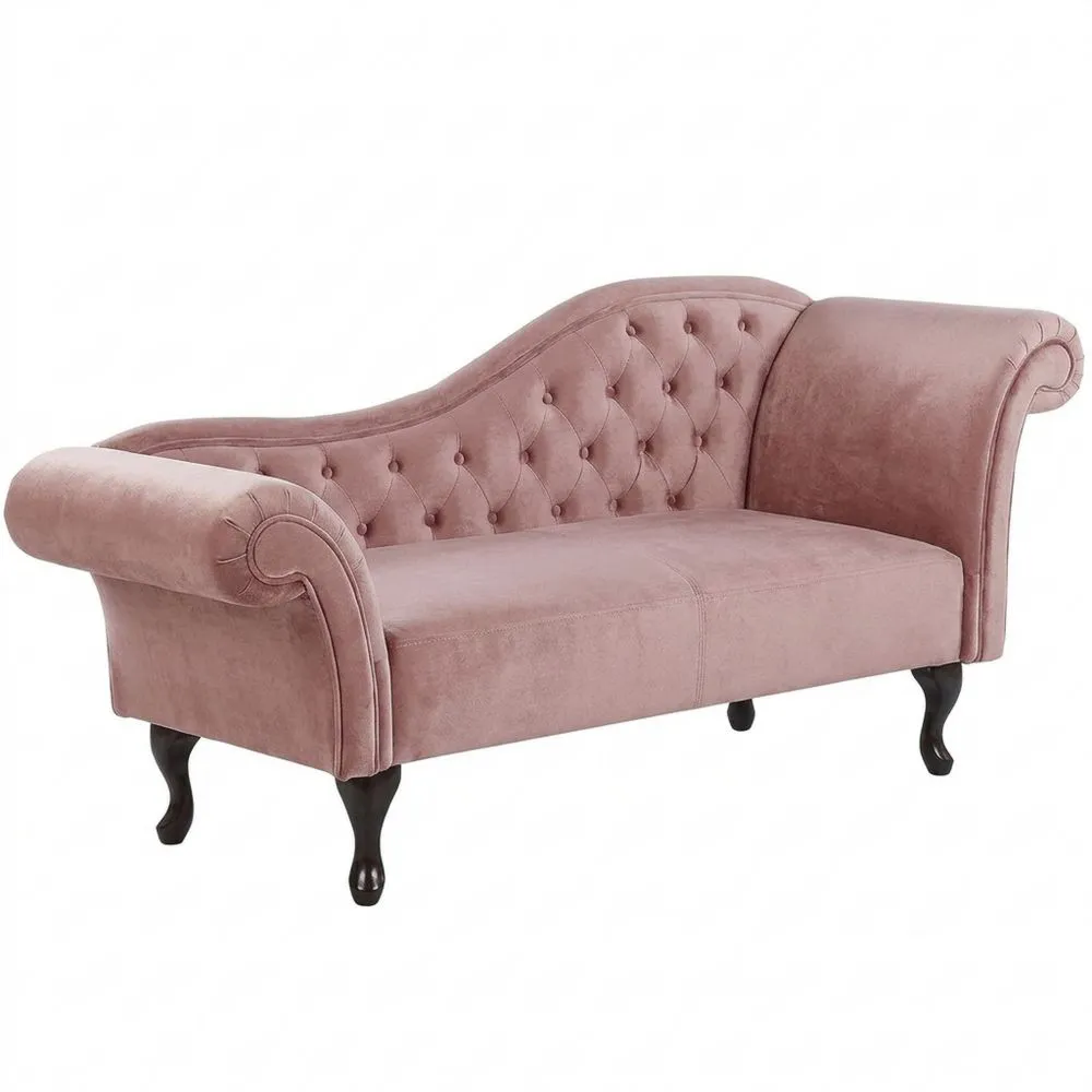 Chaise Longue de Terciopelo Rosa con Cojín