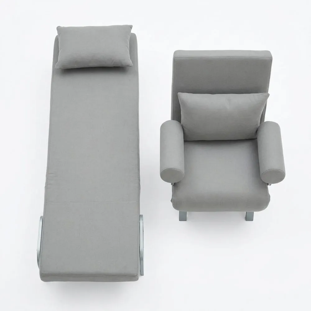 Sofá Cama Individual 3 en 1 con Respaldo Ajustable y Almohada Acolchada para Oficina y Hogar, Gris Claro