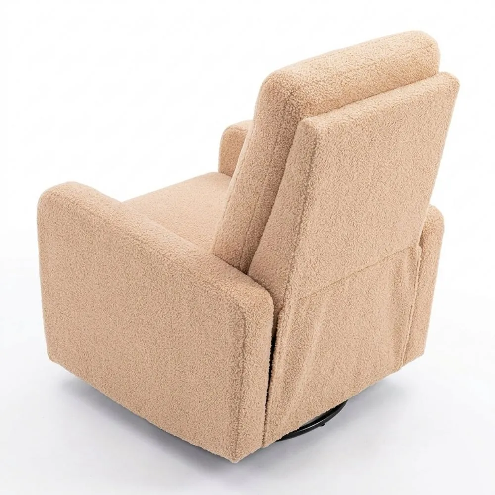 Sillón reclinable manual de piel de oveja con reposabrazos y reposapiés, acolchado grueso, función giratoria 360°, reclinación hasta 135° para sala de estar y dormitorio, marrón