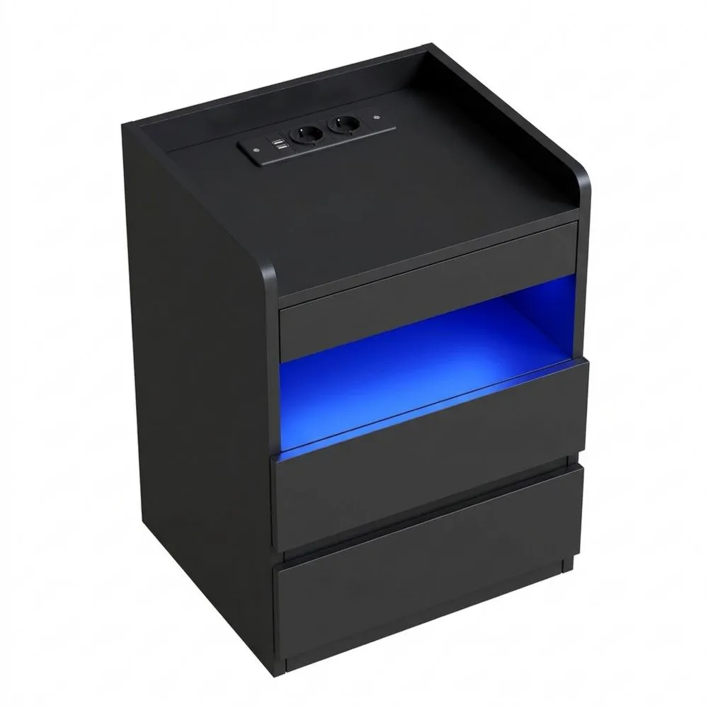 Mesitas de Noche con Compartimento Oculto y Luces LED con Estación de Carga