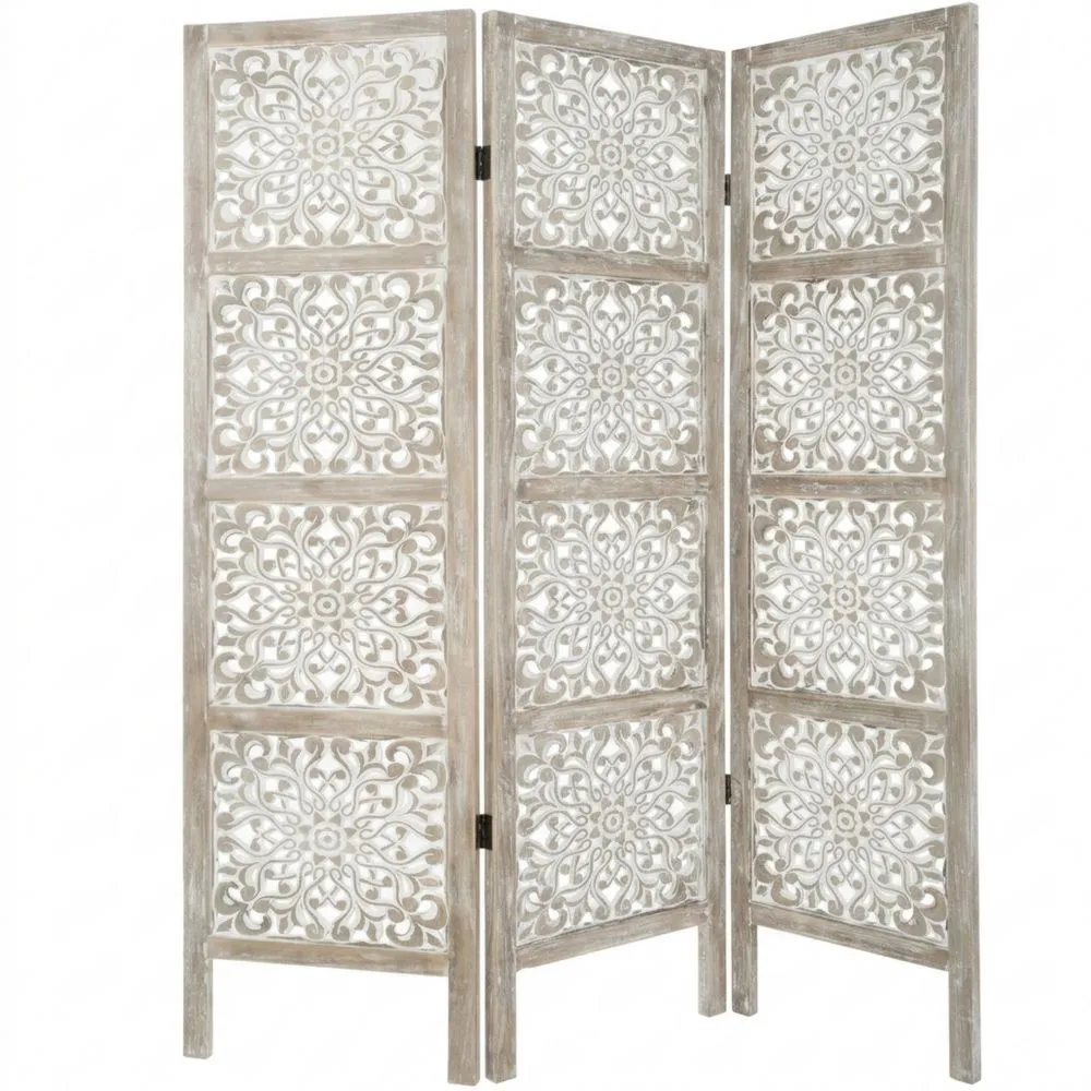 Biombo de Madera con Efecto Blanqueado de 170 cm