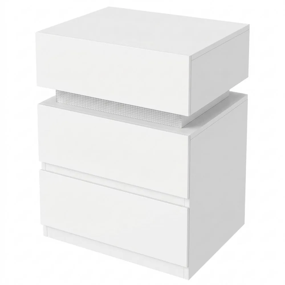 Mesitas de Noche con Estación de Carga y Luz LED, 2 Cajones, 2 Tomas y 2 Puertos USB, para Dormitorio o Sala, Blanco, 35 x 40 x 55 cm