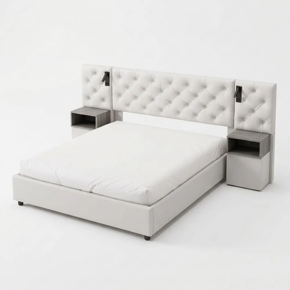 Cama doble tapizada 160x200 cm con luz LED y conexión USB