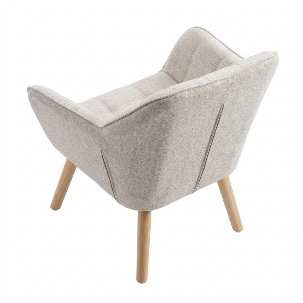 Sillón de Lino Elegante para Sala de Estar, Silla Moderna con Patas de Madera, Silla Individual de Ocio con Reposabrazos para Hogar, Beige
