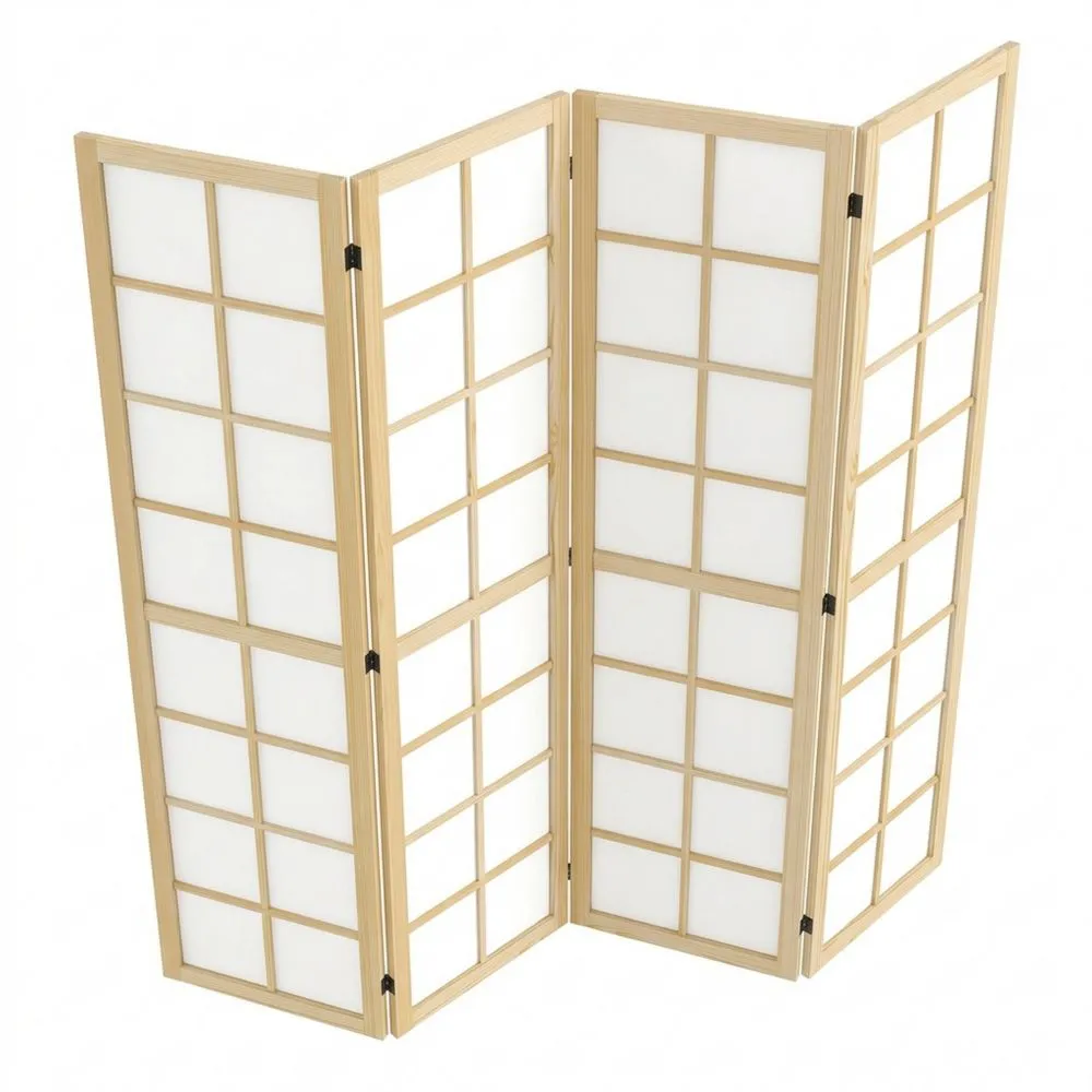 Biombo de 4 Paneles de Madera para Privacidad en Habitaciones y Oficinas