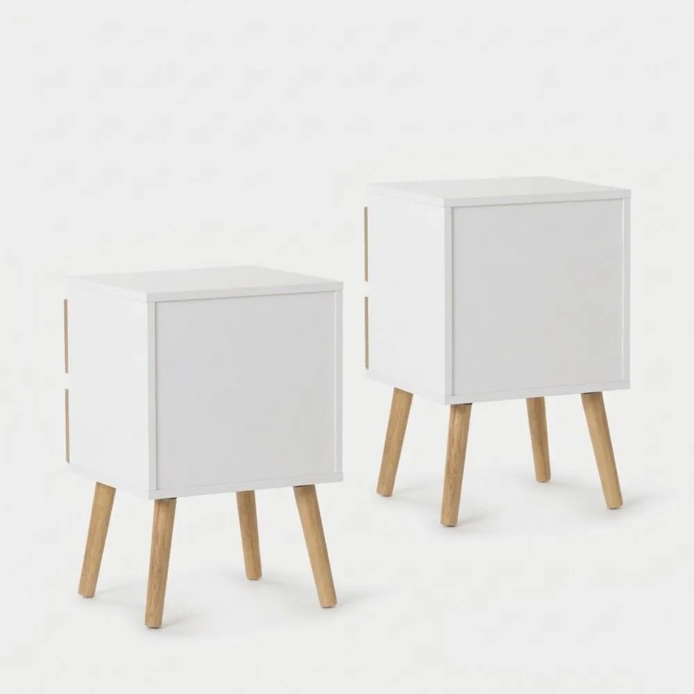 Mesitas de Noche con Cajones en Blanco y Madera Natural