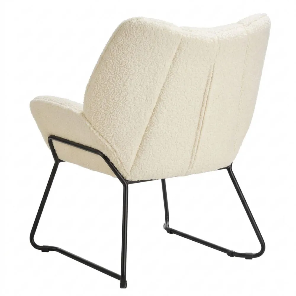 Sillón Reclinable y Acolchado de Estilo Escandinavo, con Reposabrazos y Respaldo, Tapizado en Espuma de Alta Densidad, Estructura de Acero con Protección Antideslizante – Crema/Blanco