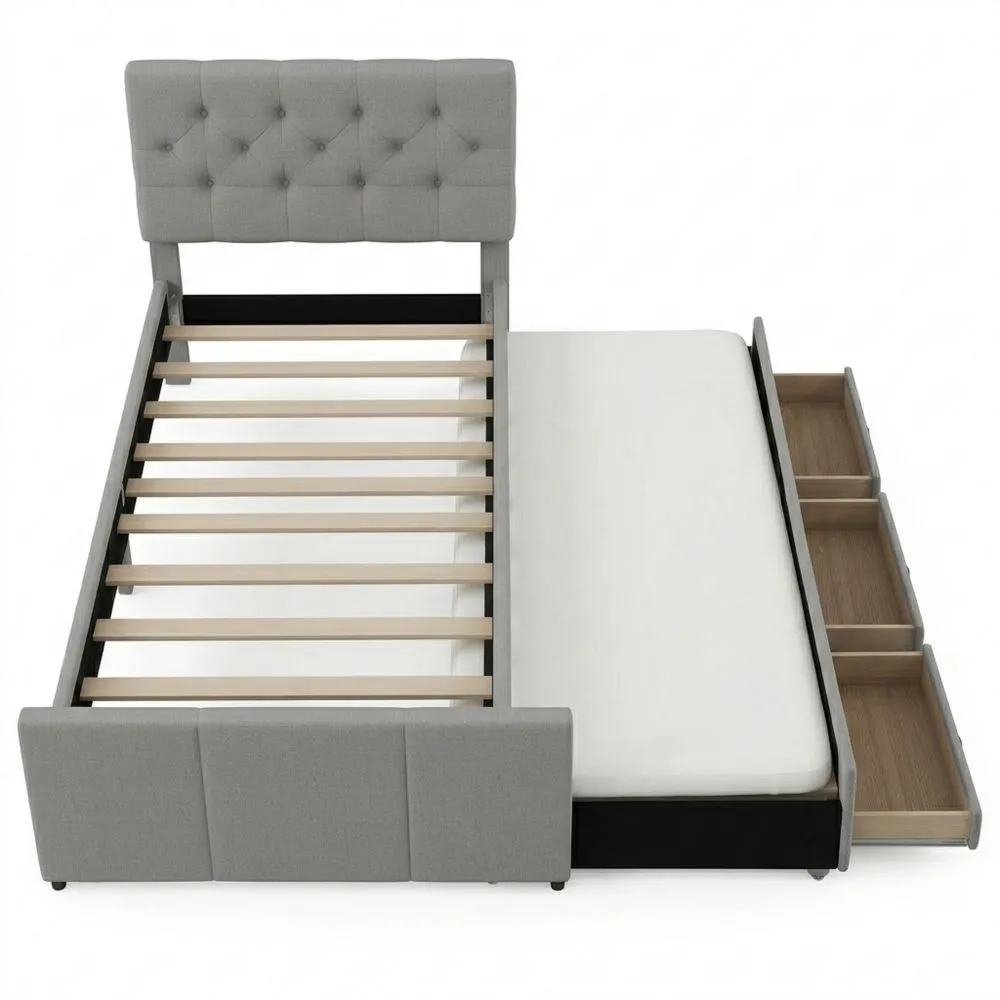 Cama Tapizada 90 x 200 cm con Cama Nido y Cajones