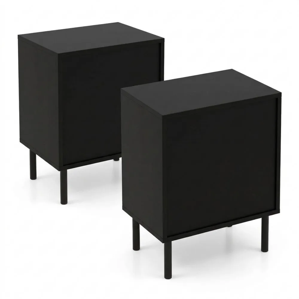 Mesitas de Noche de Ratán con Cajón y Armario