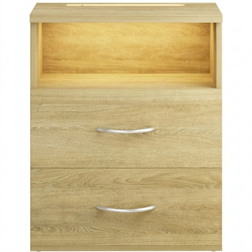 Mesitas de Noche con Luz LED Regulable y Cajones para Dormitorio y Sala