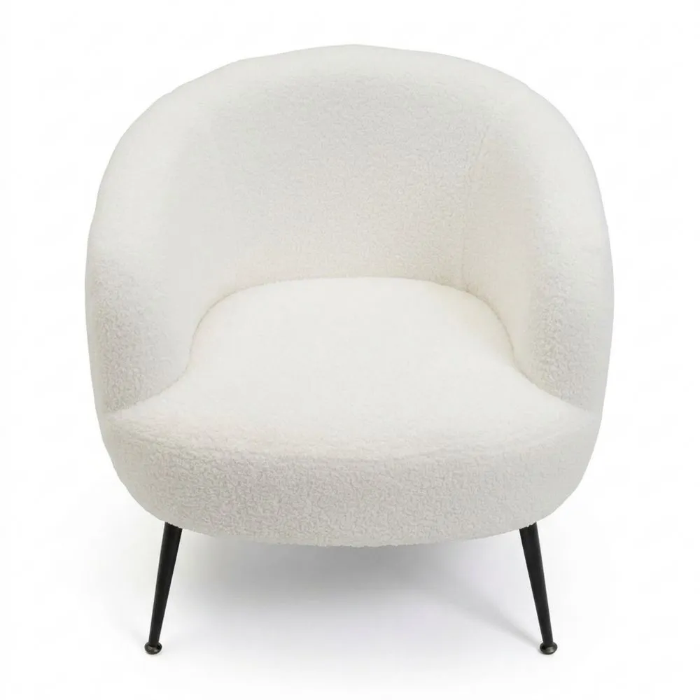 Butaca Redonda con Brazos de Tela Blanca de Imitación de Piel