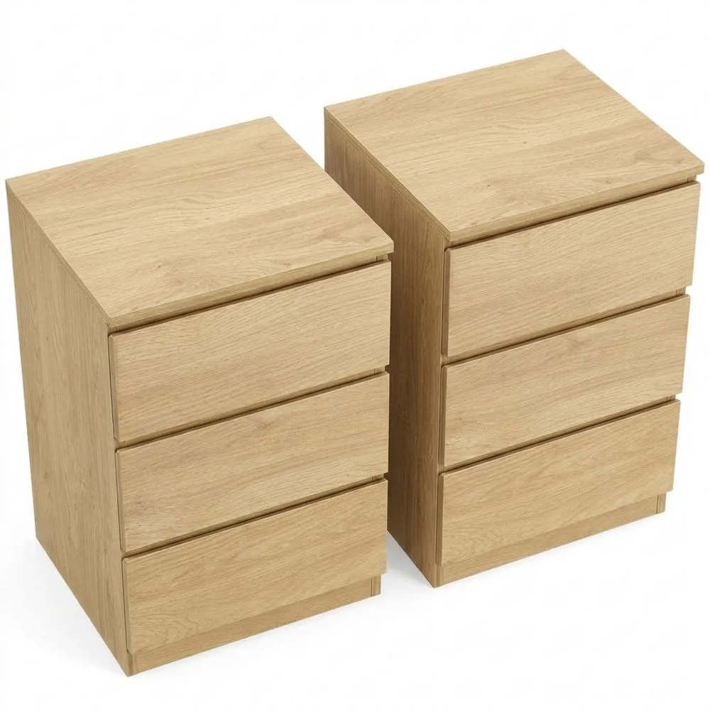 Mesas de Noche con Estación de Carga, Juego de 2, con 3 Cajones, 2 Salidas de CA, 2 Puertos USB, Amarillo Pajizo