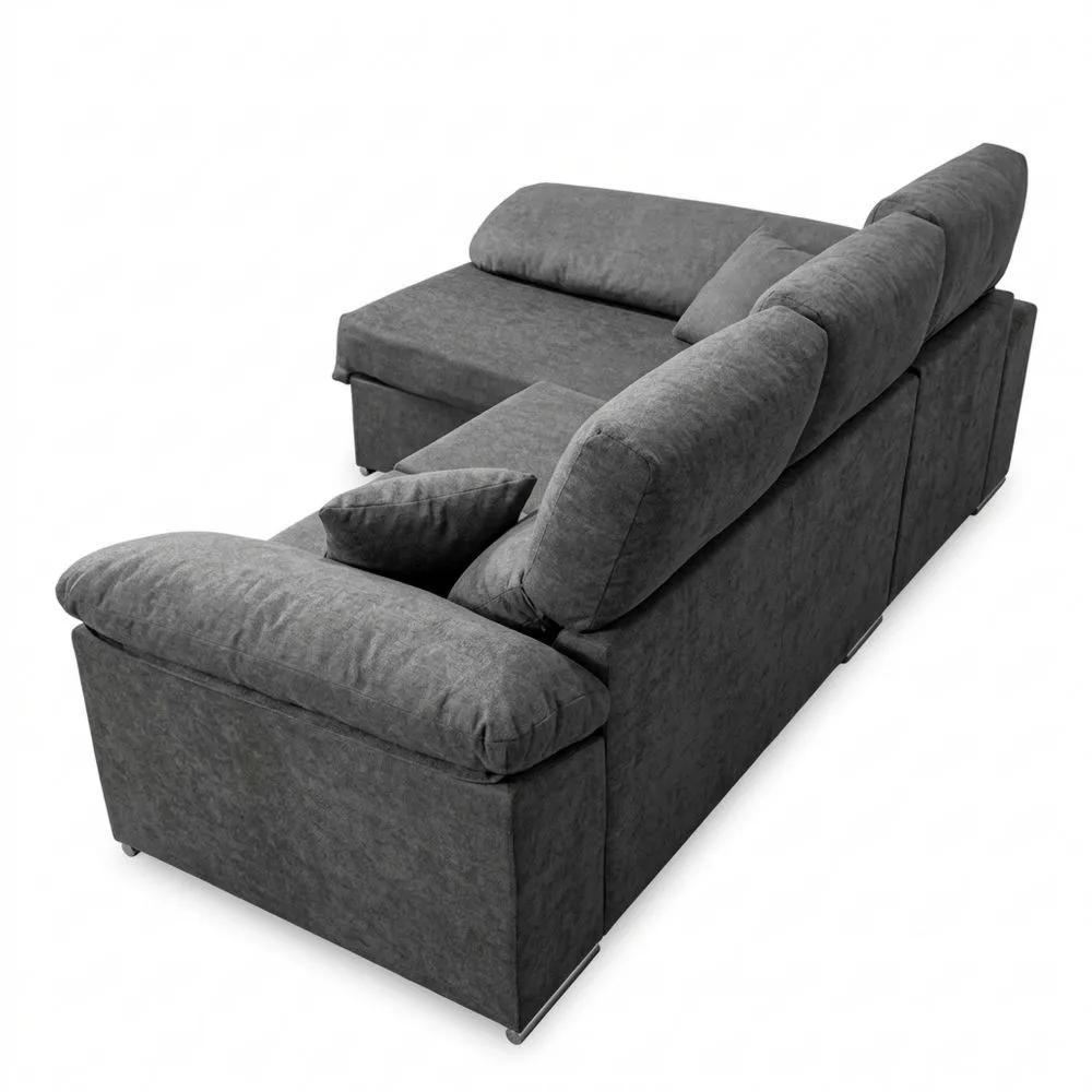 Sofá Chaise Longue Izquierda con Almacenamiento y Asientos Extensibles, Moderno y Funcional, Color Grafito