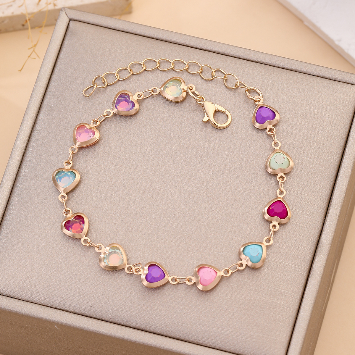 18k Gold Plated Colorful Heart Stone Bracelet Jewelry Fashion Gift for Girl