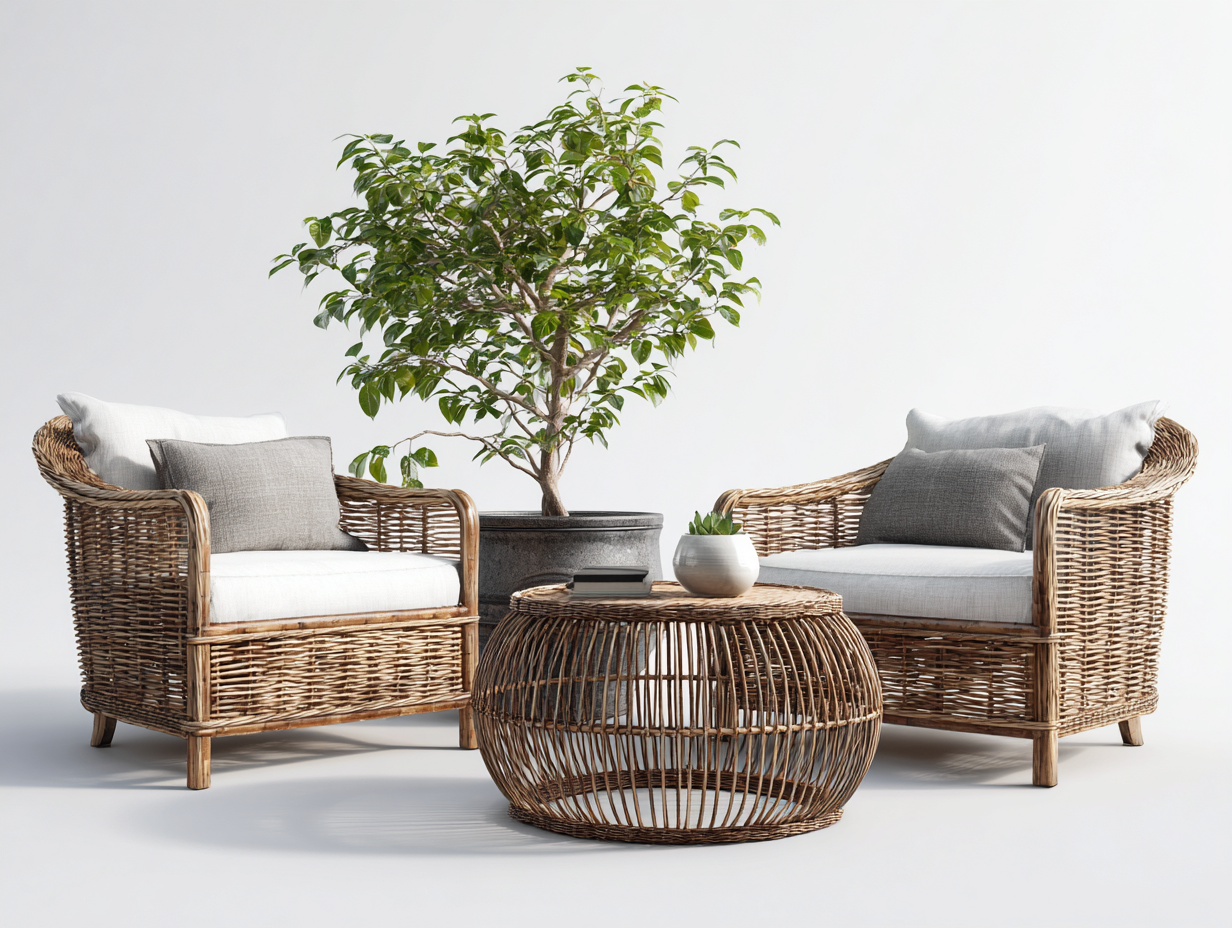 Canapé de jardin en résine tressée avec fauteuil et table basse 180x80x78 cm - Beige et bois naturel - Style naturel pour extérieur-Livexmodecor