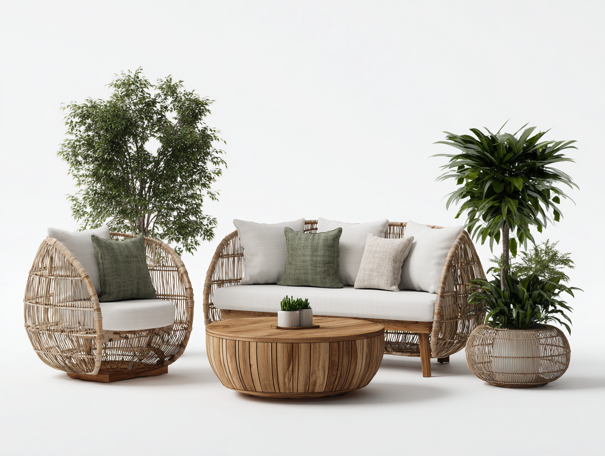 Canapé de jardin en rotin synthétique avec table basse - canapé 180x80x78 cm fauteuil 85x80x78 cm table 80x80x35 cm - beige naturel - style extérieur contemporain-Livexmodecor