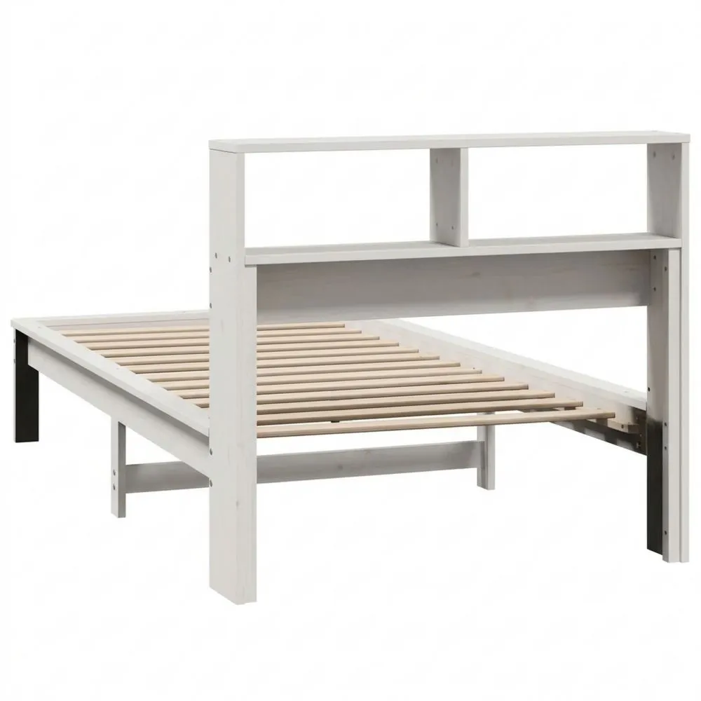 Cama de Madera Maciza Blanca 90x200 cm con Estante