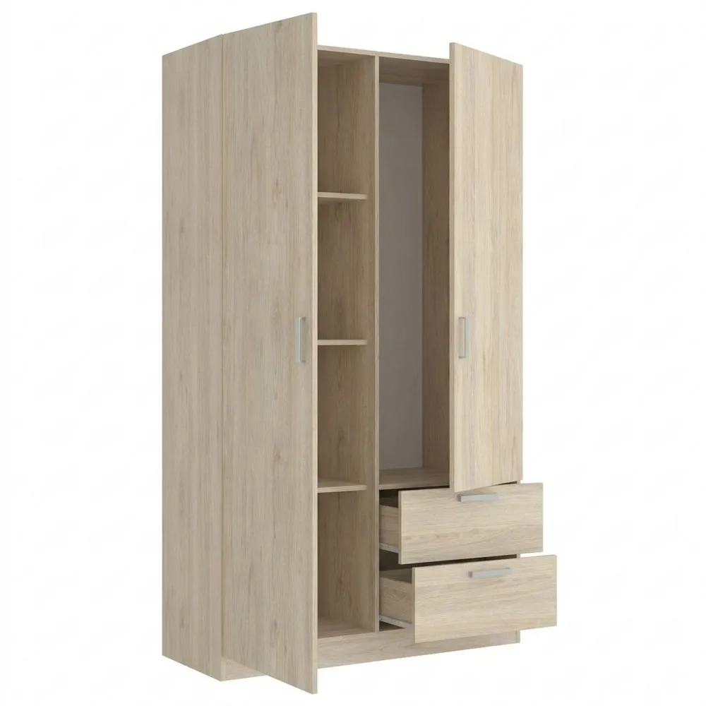 Armario de Dos Puertas y Dos Cajones - Natural - 215 x 52 x 100 cm
