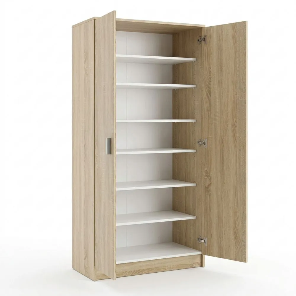Armario zapatero 2 puertas 6 estantes, 180 x 59 x 37 cm, roble canadiense