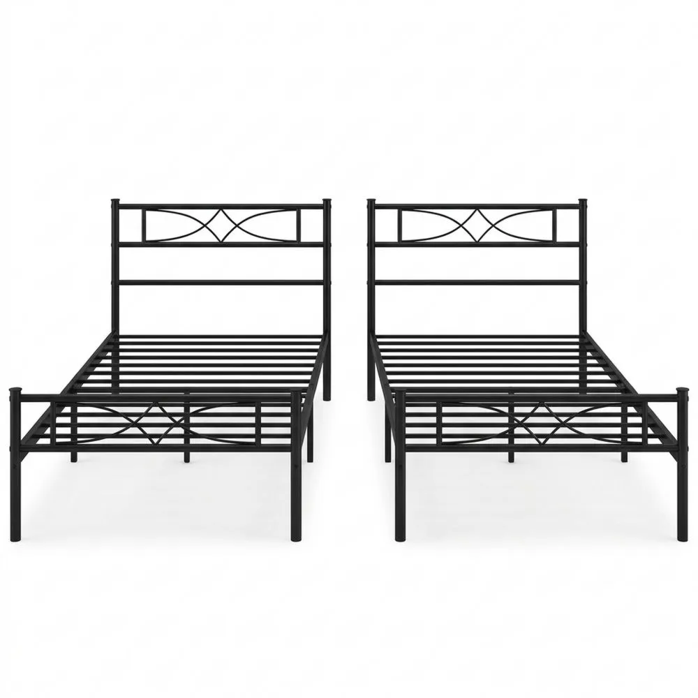 Cama Individual de Metal con Cabecero y Espacio de Almacenaje 90 x 190 cm