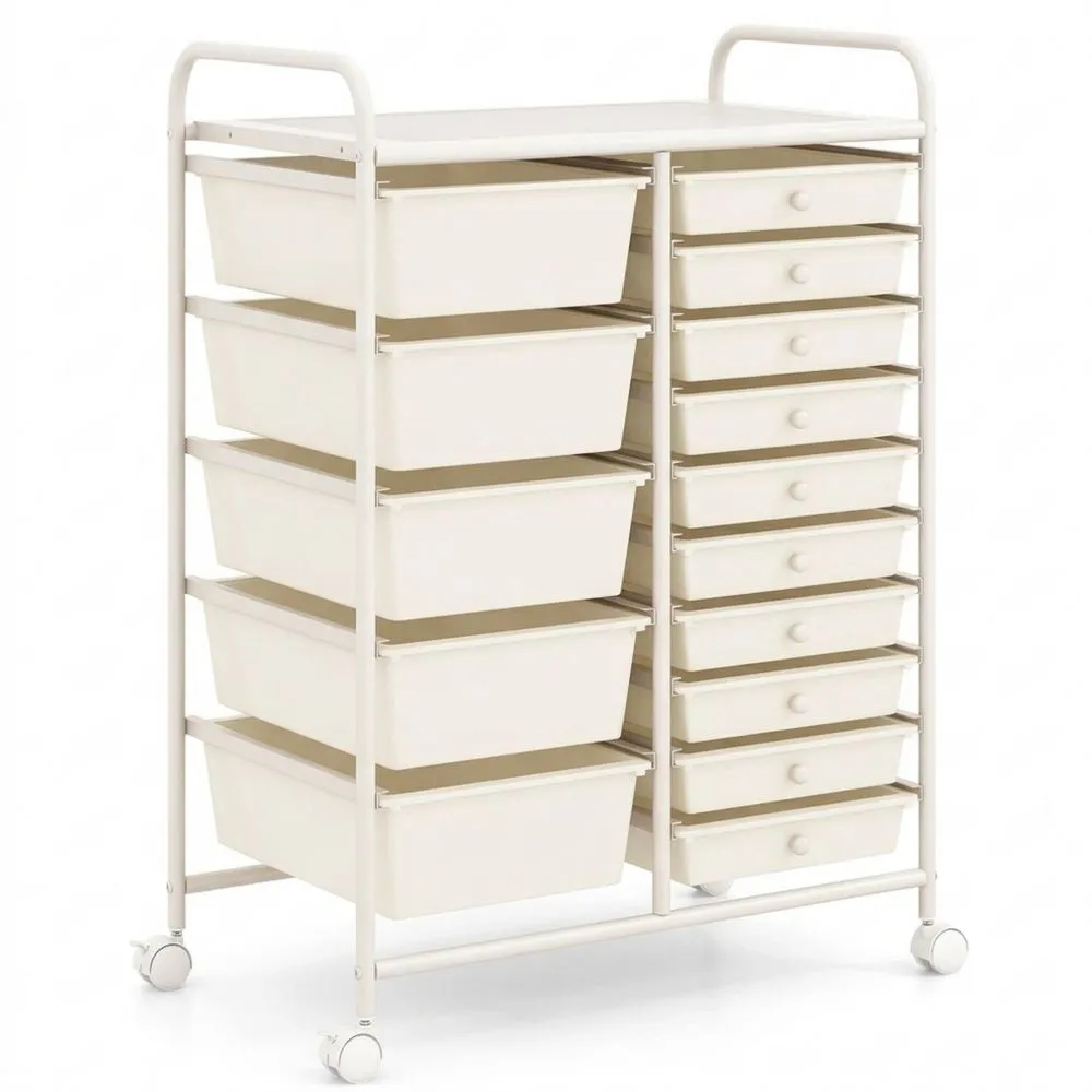 Carro Auxiliar con 15 Cajones y Ruedas Giratorias Bloqueables para Oficina y Hogar