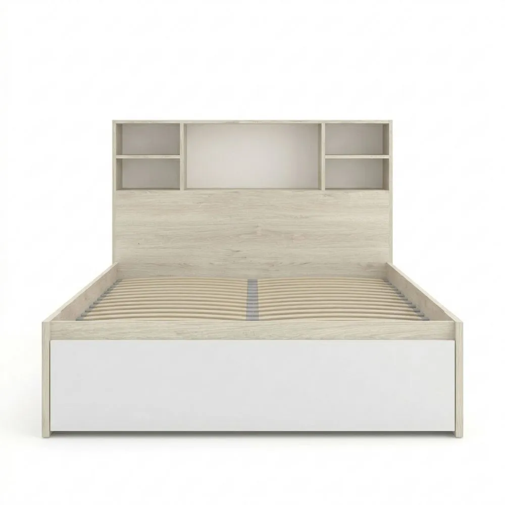 Cama 120 x 190 cm con almacenaje - Color: Natural y Blanco