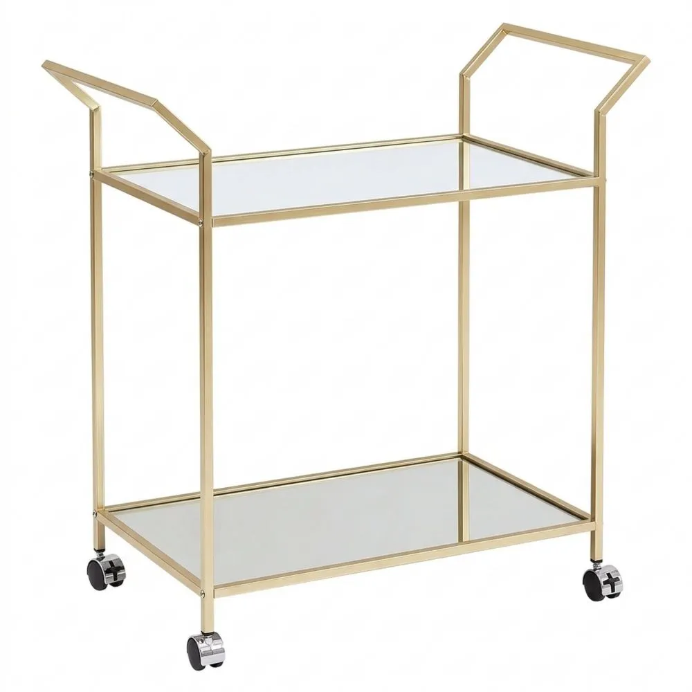 Carrito de Servicio Dorado con Estantes de Vidrio y Metal para Cocina