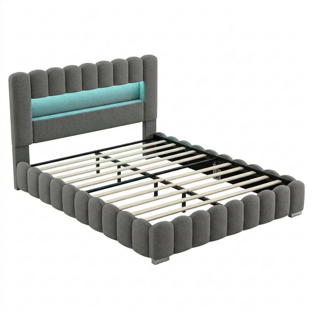 Cama Doble con Almacenamiento Hidráulico y LED 160 x 200