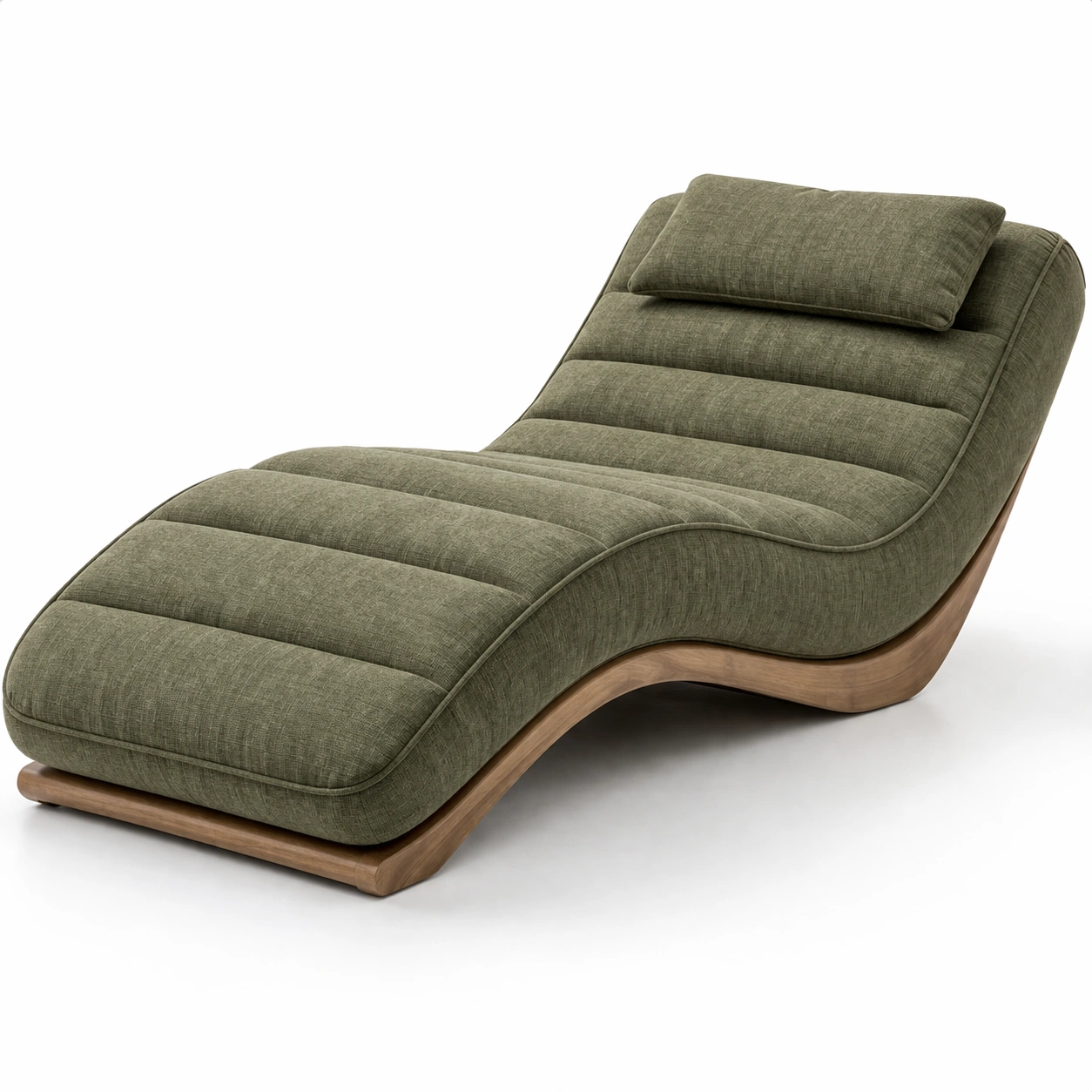 Designer Relaxliege Stoff Gruen Wellenform Holzbasis