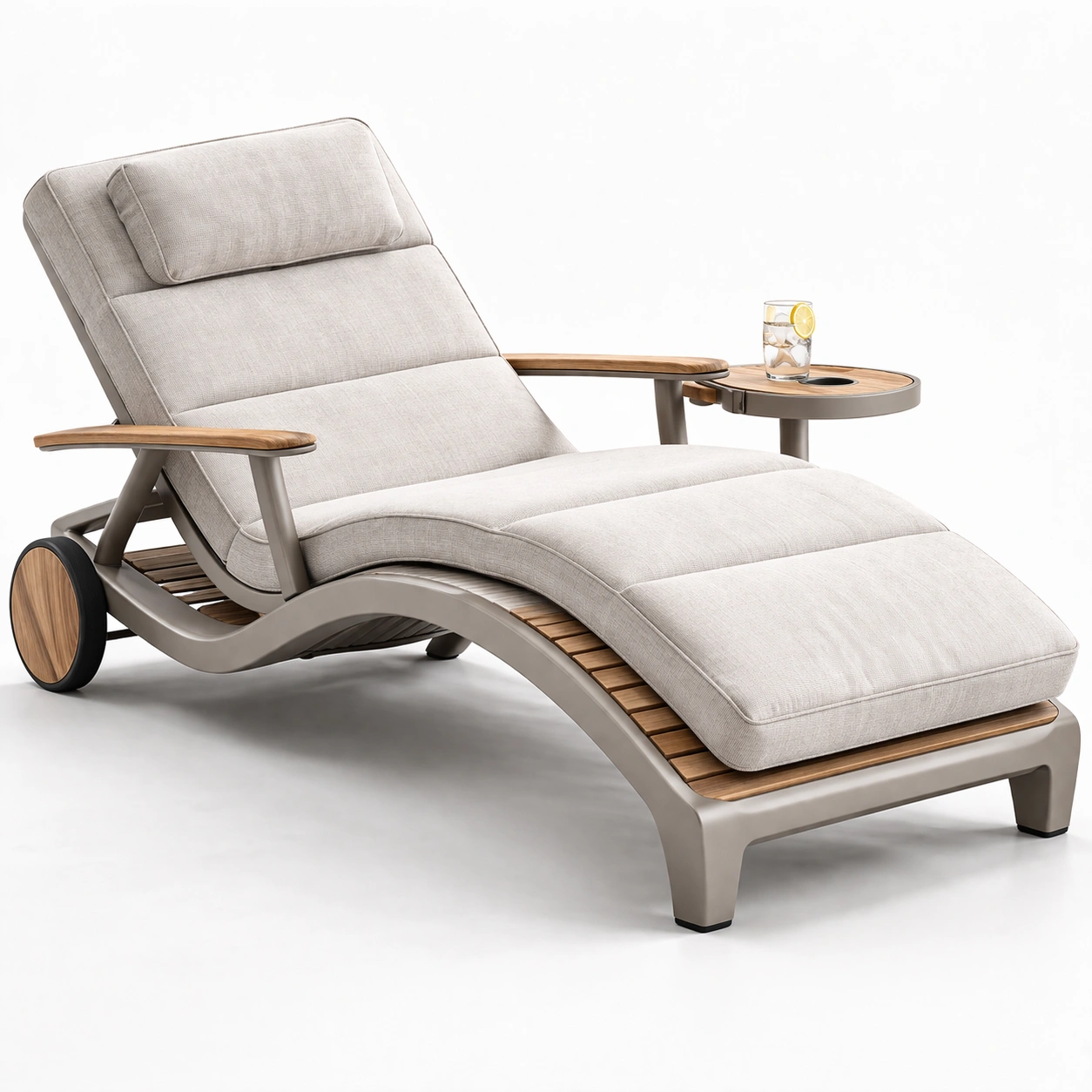 Outdoor Relaxliege Grau mit Armlehnen und Tischfunktion