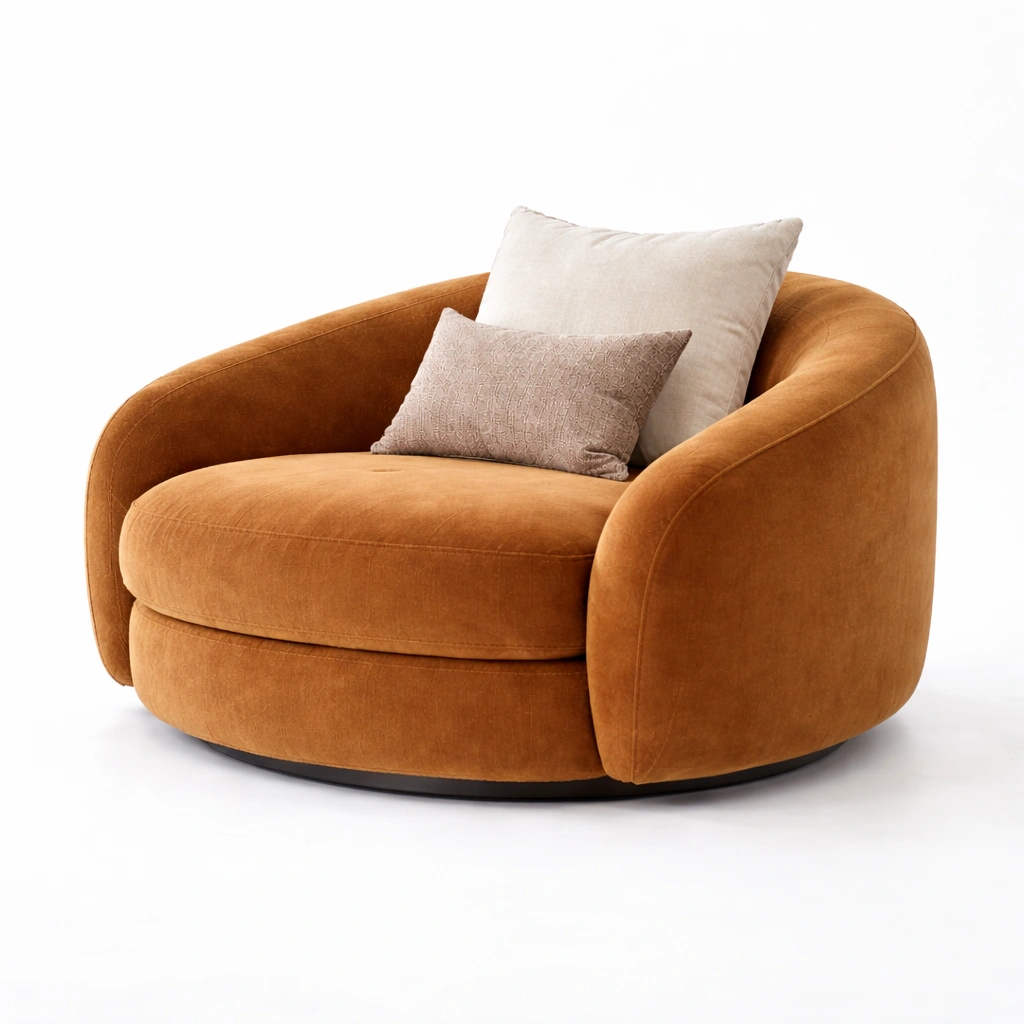 Rundsessel Samt Orange mit Kissen modern