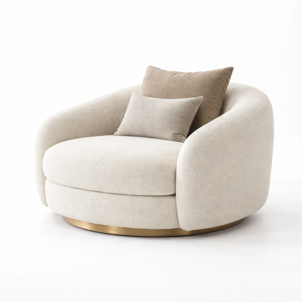 Moderner Sessel Boucle Weiss mit Rundform