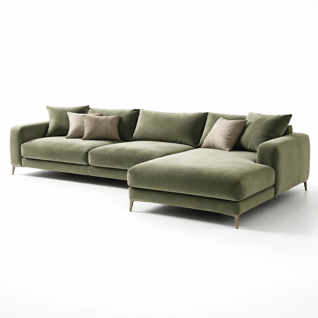 Ecksofa Stoff Gruen modern mit Metallfuss