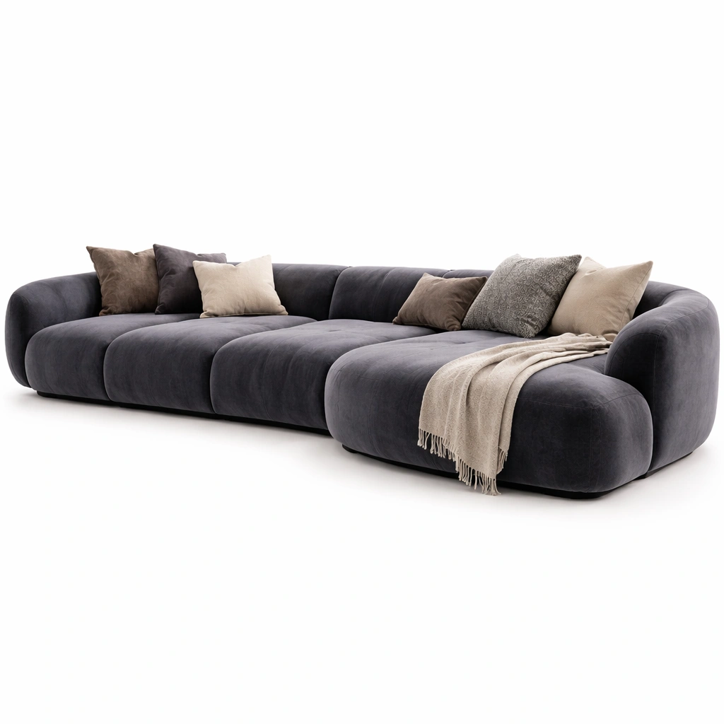 Grosses Sofa Stoff Dunkelgrau weich gepolstert