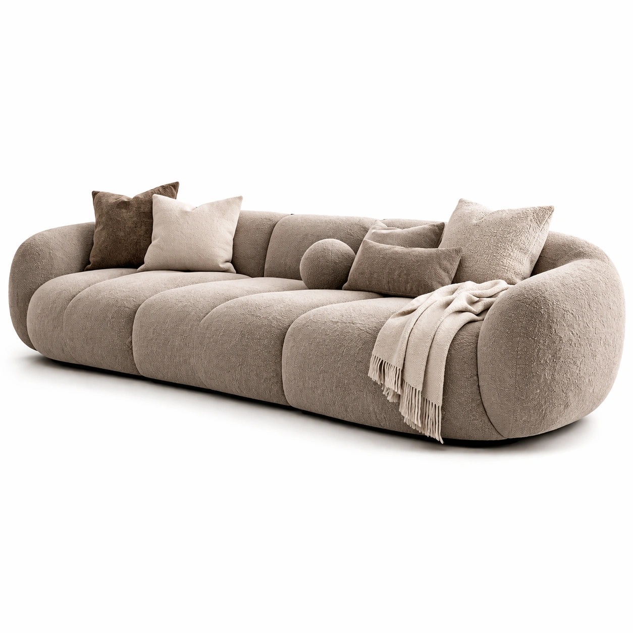 Designer Sofa Stoff Braun rundes Luxus Design