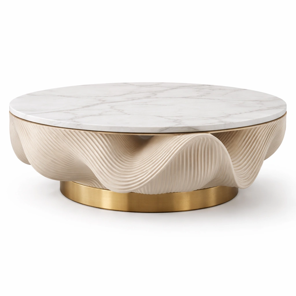 Moderner Couchtisch Marmor Weiss mit Metallbasis