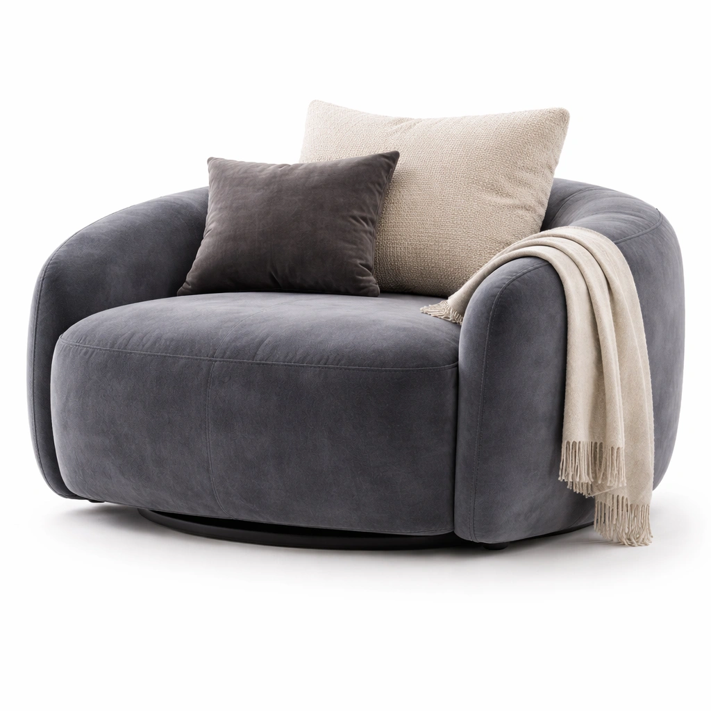 Moderner Sessel Samt Grau Drehbasis