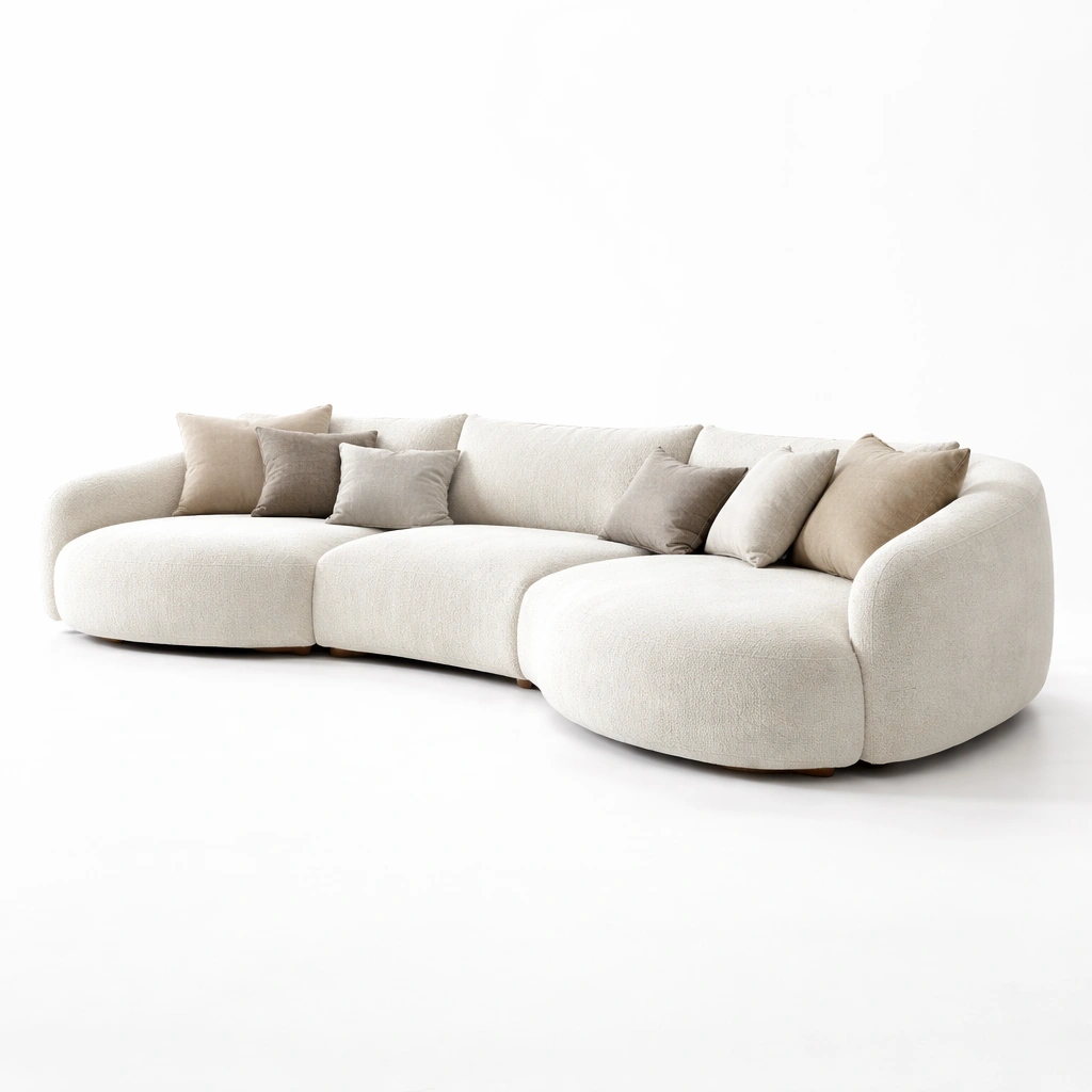 Ecksofa Stoff Creme Minimalistisch