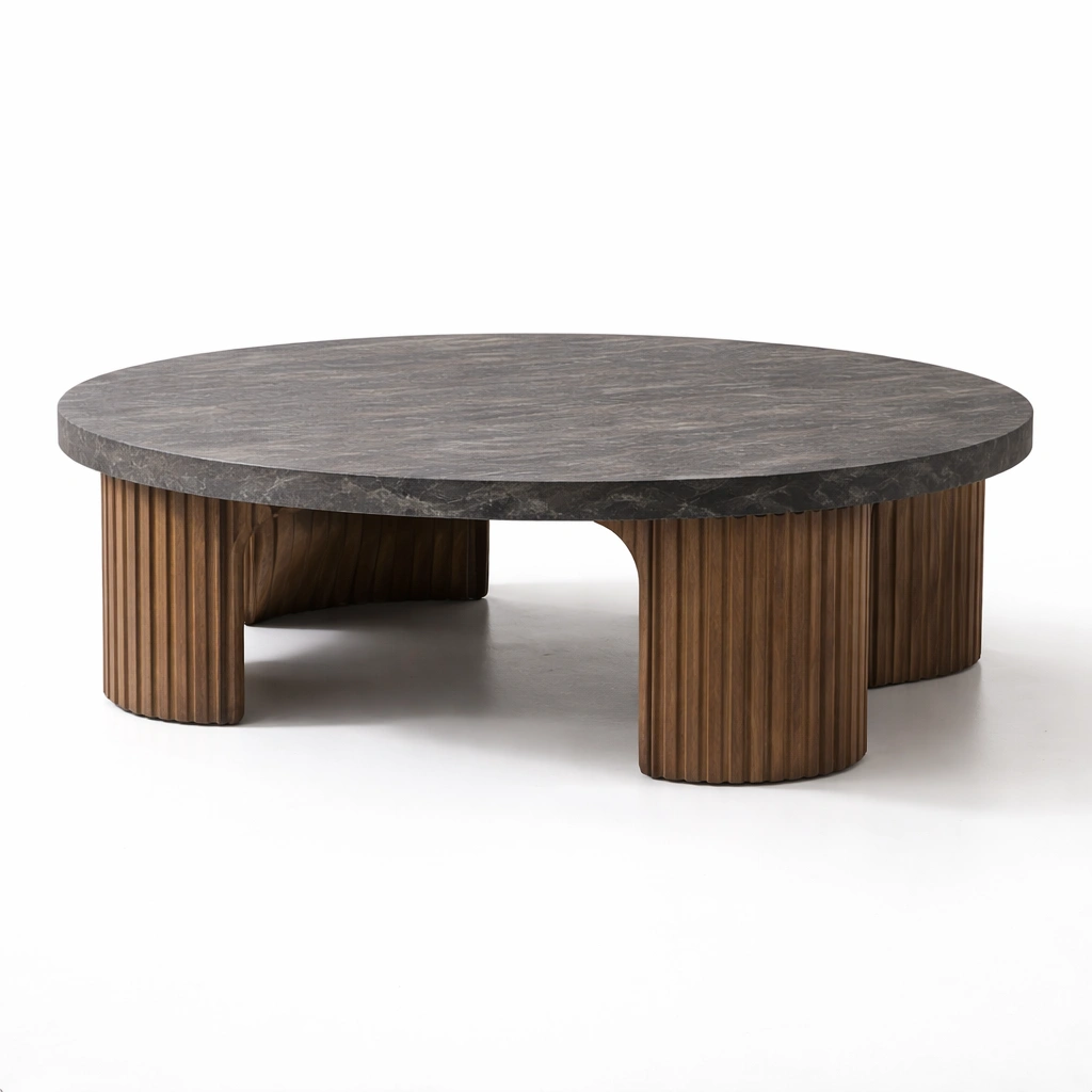 Couchtisch Stein Holz Modern Rund