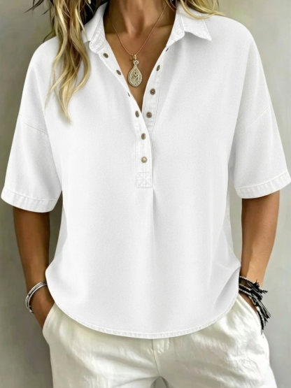 Women's Relaxed Denim-Style Button Detail Top