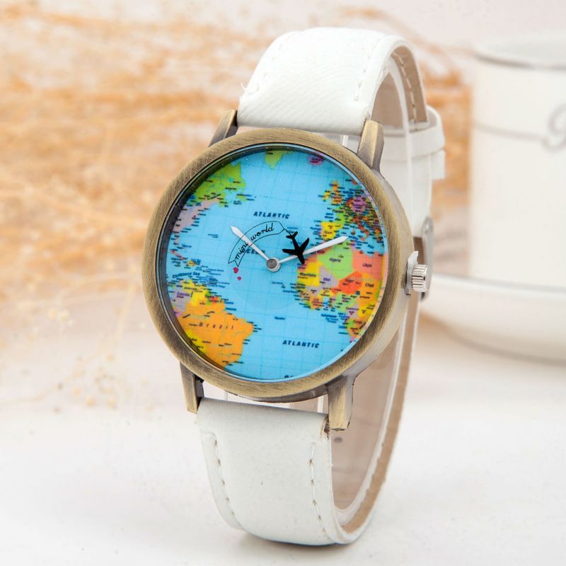 Fashion Map Denim Strap Watch – Vintage World Map Quartz Wristwatch