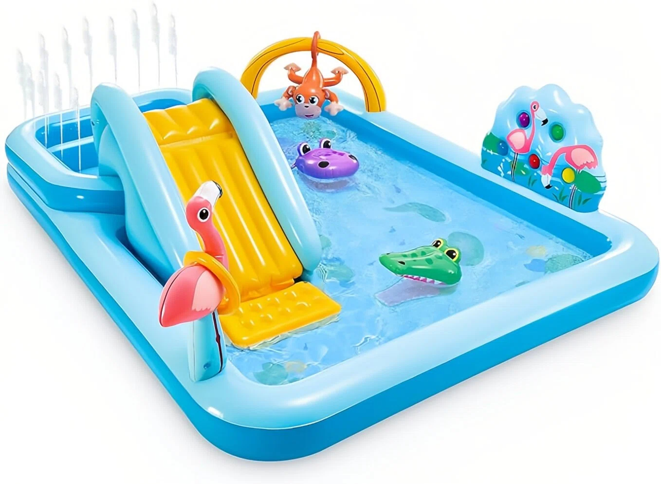 Inflatable Kids Water Play Center — Jungle Splash Pool with Slide & Sprayer