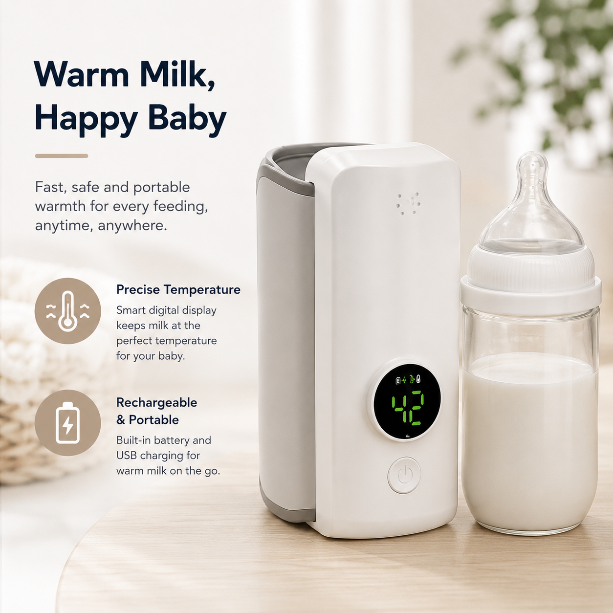 Portable milk warmer