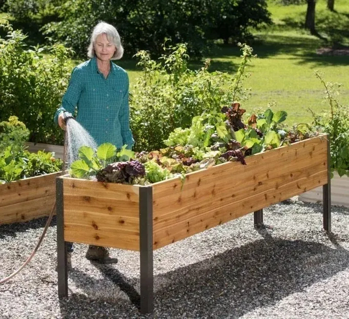 Self-Watering Eco-Stained Elevated Planter Box+ Arch Trellis