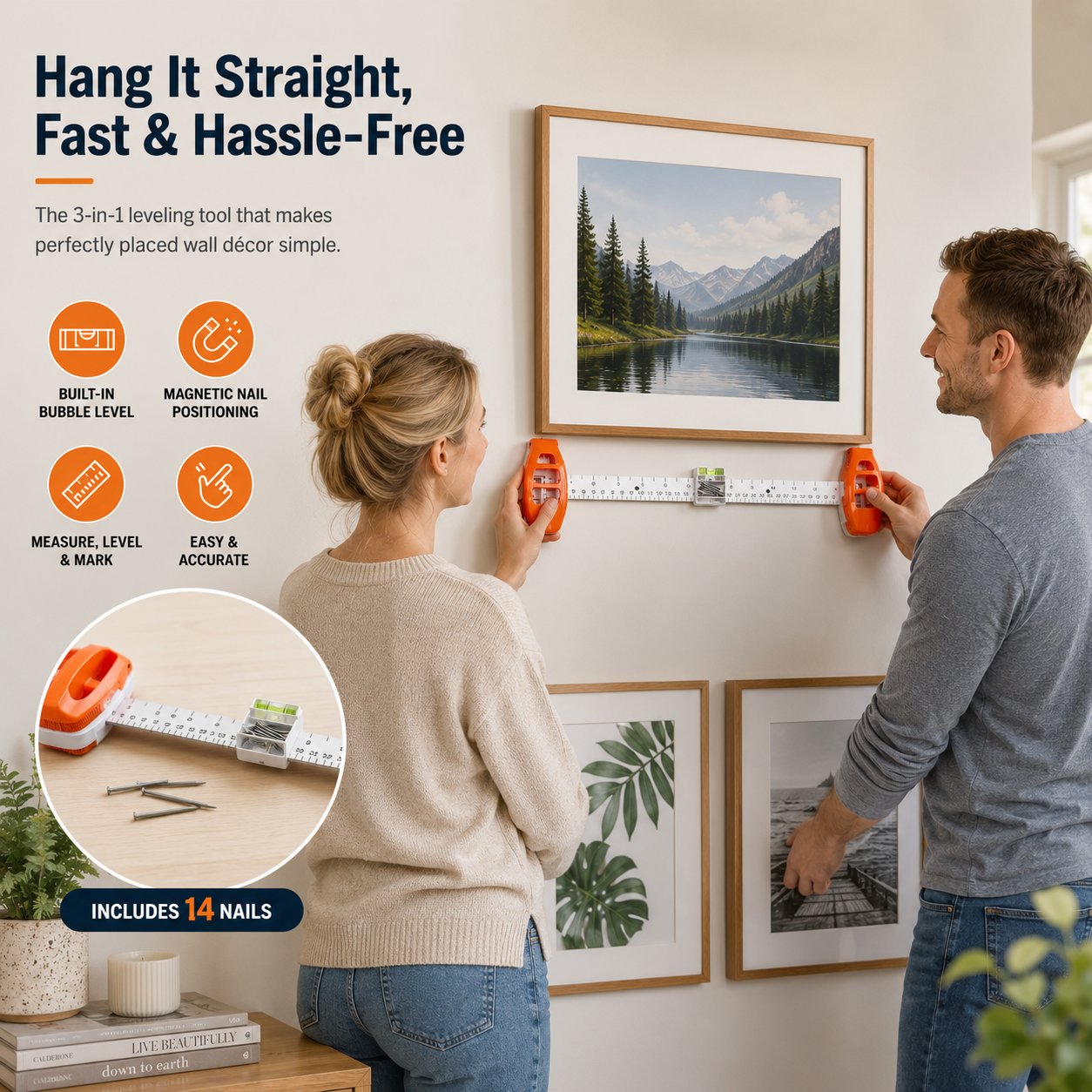 🖼️ Picture Frame Leveling Tool - Comes with 14 Nails