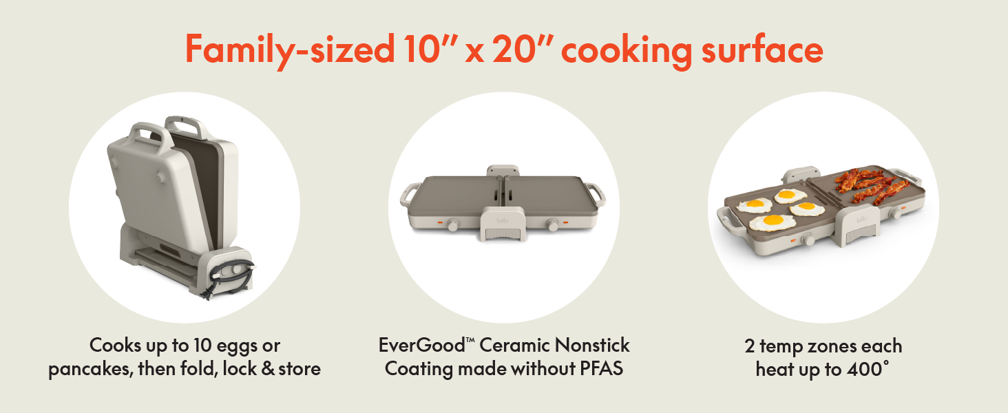  10"x 20" Ceramic Fold-n-Store Dual Temp Griddle