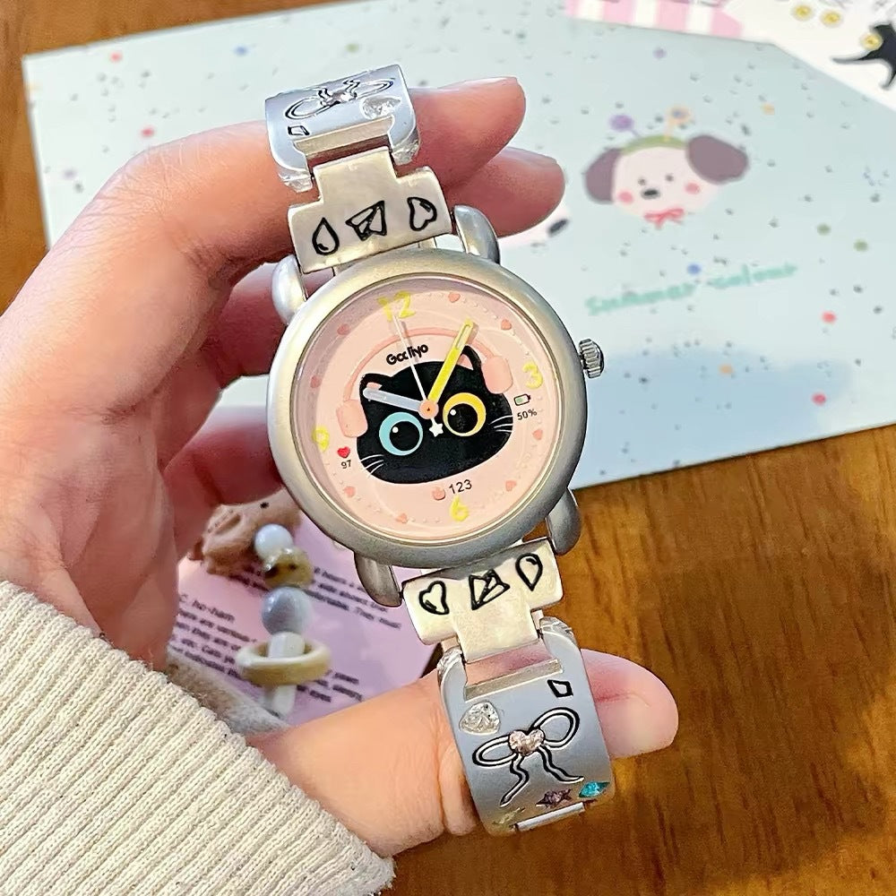Cute Earphone Cat Watch – Adorable Cartoon Quartz Wristwatch