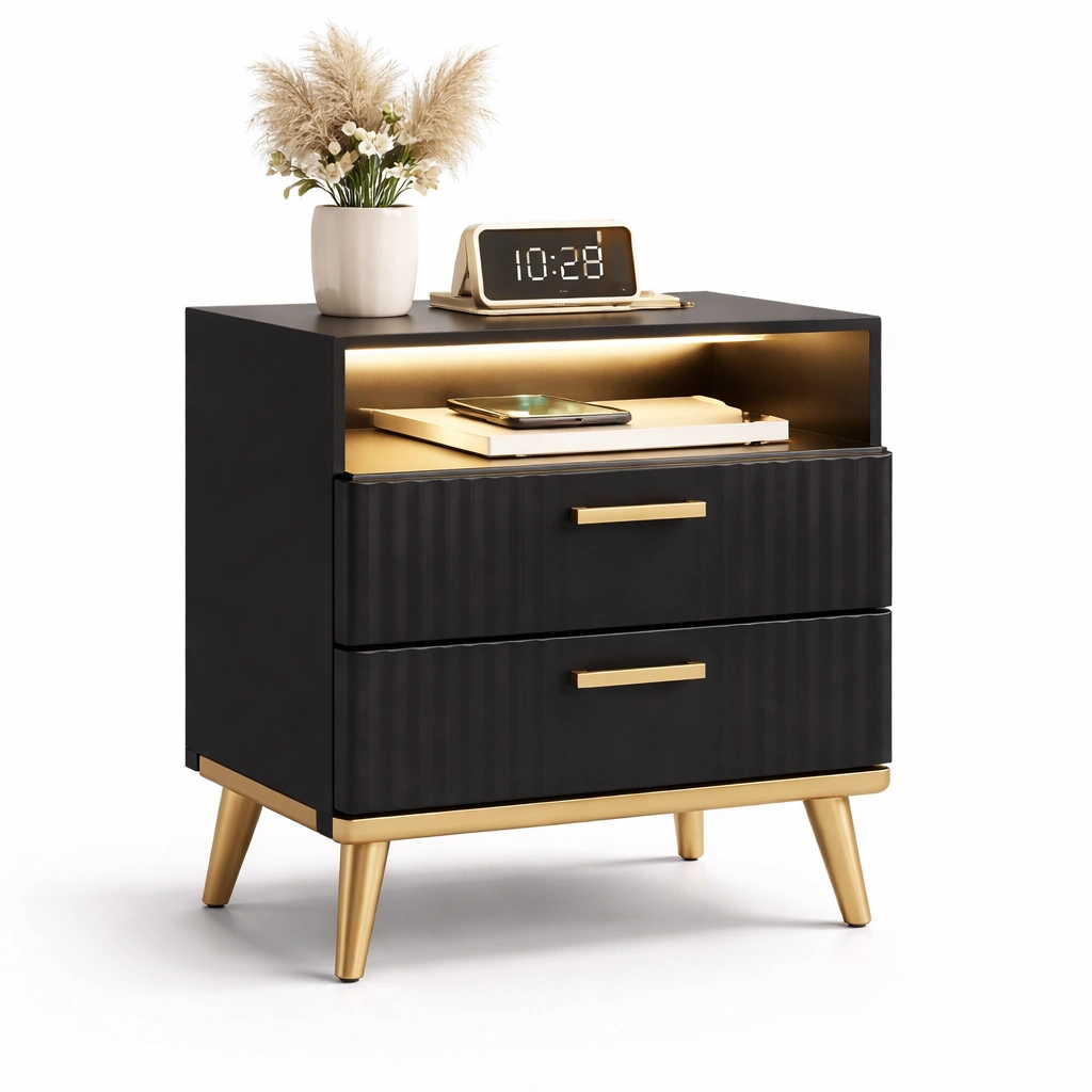 Moderner nachttisch mit led beleuchtung und schubladen-kyndrahome.com