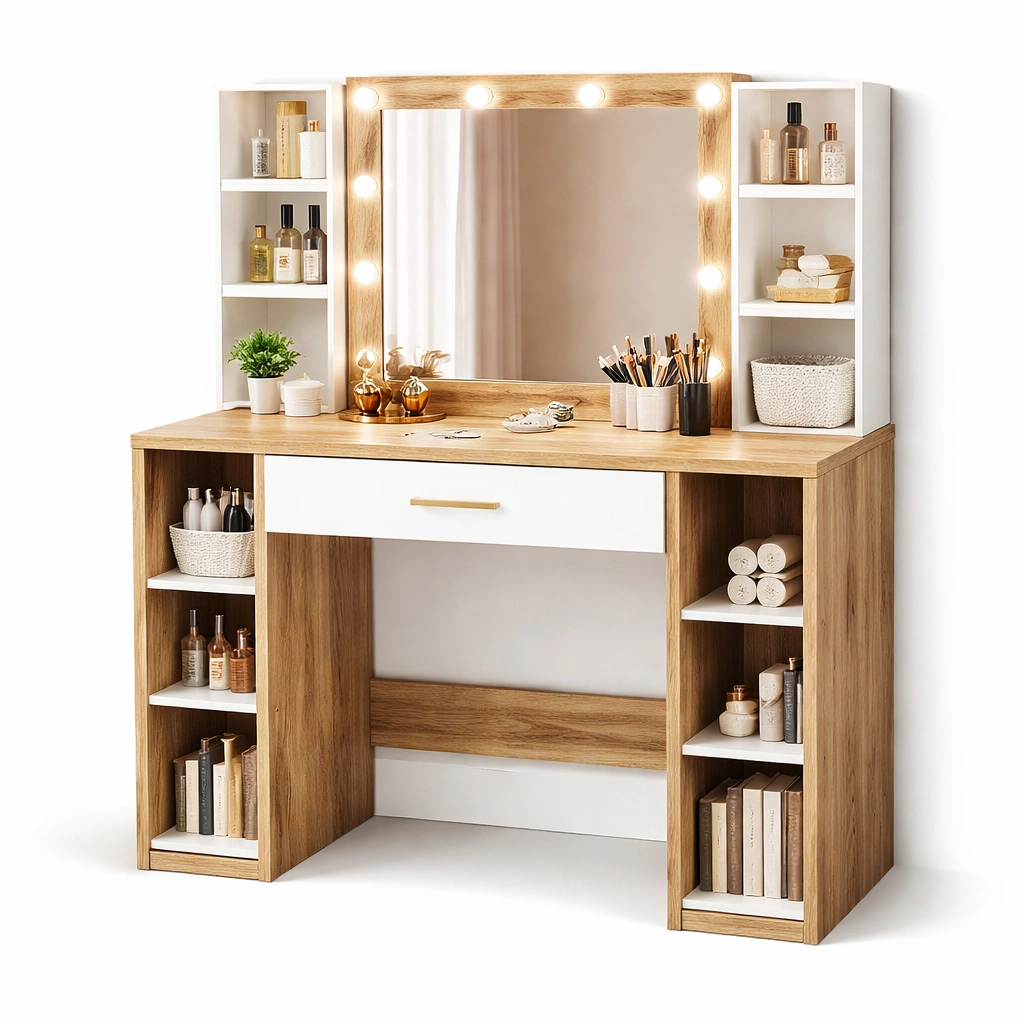 Grosser schminktisch mit spiegel und beleuchtung-kyndrahome.com
