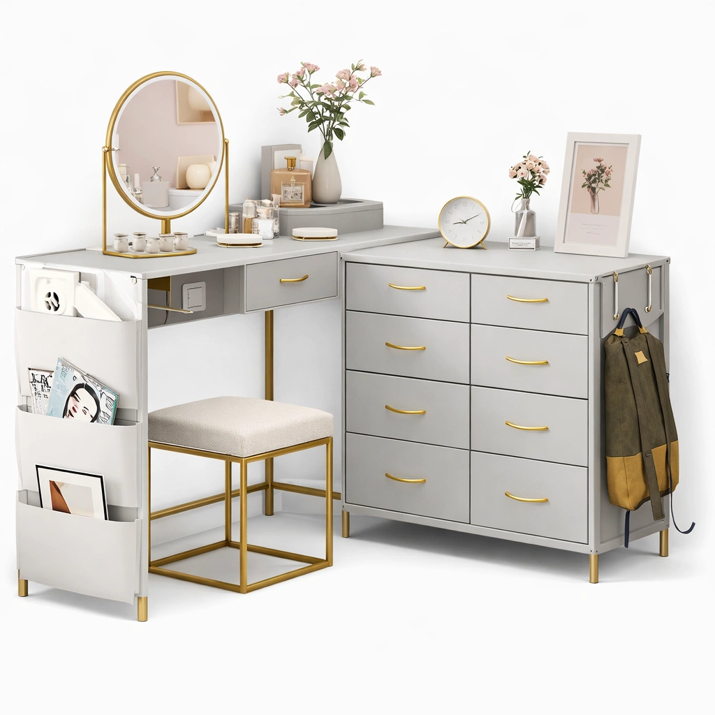Moderner schminktisch mit eckdesign und schubladen-kyndrahome.com